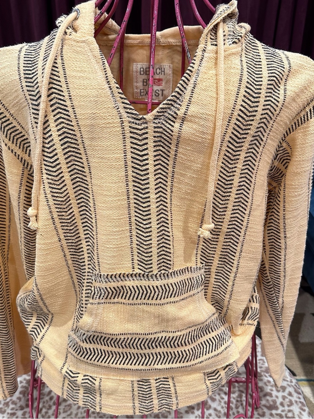 Beach By Exist Beige Striped V-Neck Hoodie Sweater